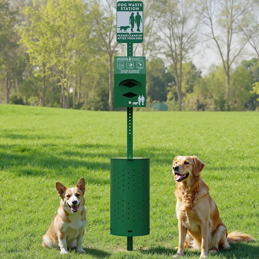 Pet waste station in a grassy dog-friendly area